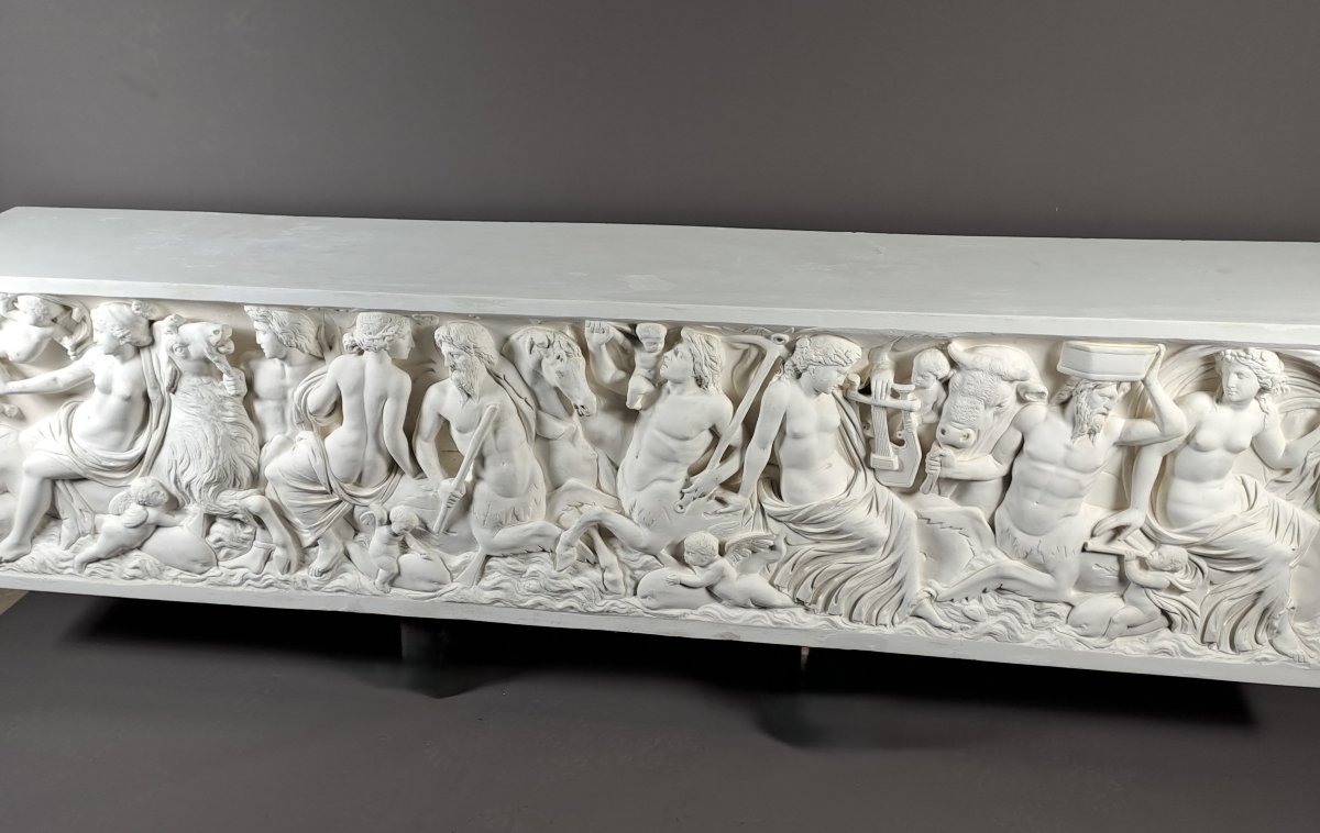 Grand bas-relief en plâtre (240cm) – cortège marin mythologique dit des Néréides-photo-4