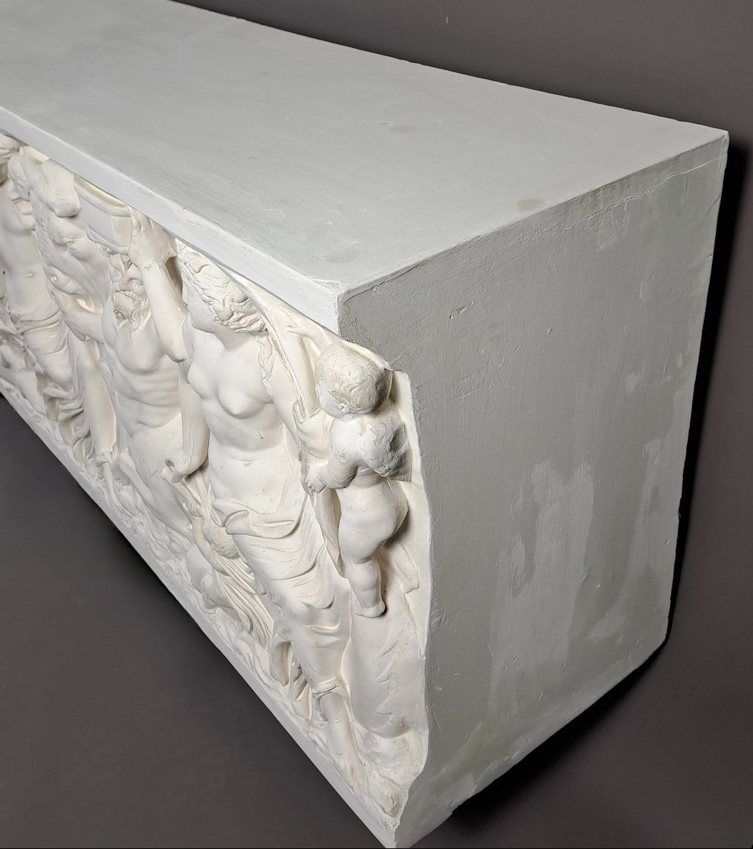 Grand bas-relief en plâtre (240cm) – cortège marin mythologique dit des Néréides-photo-5