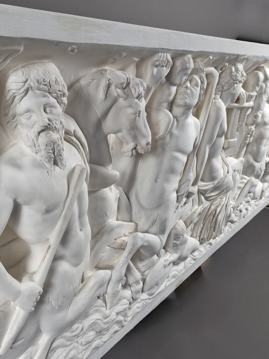 Grand bas-relief en plâtre (240cm) – cortège marin mythologique dit des Néréides-photo-7