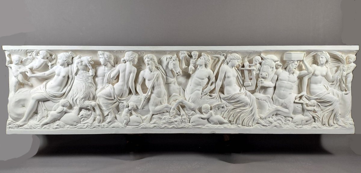Grand bas-relief en plâtre (240cm) – cortège marin mythologique dit des Néréides