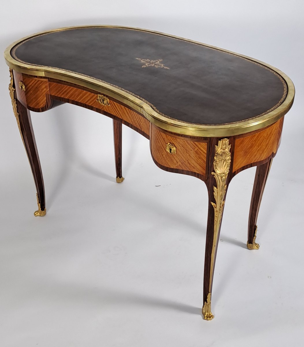 Louis XV-style Ladies' Desk In Rosewood Marquetry And Gilded Bronze-photo-4