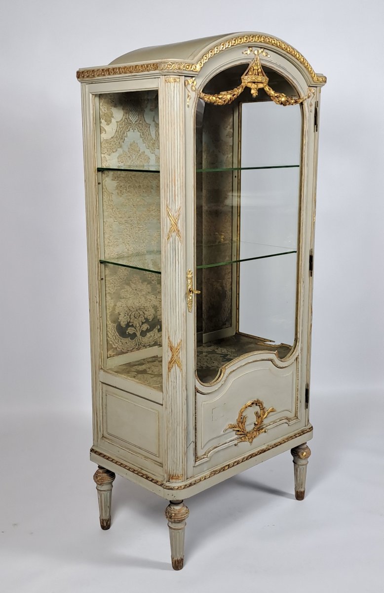 Louis XVI-style Display Cabinet Made Of Lacquered And Gilded Wood-photo-2
