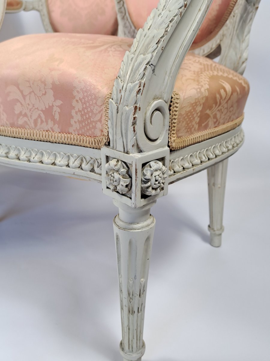 Louis XVI-style Living Room Set In Lacquered Wood—7 Pieces-photo-4