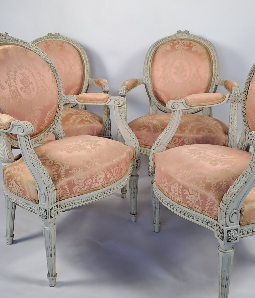 Louis XVI-style Living Room Set In Lacquered Wood—7 Pieces-photo-6