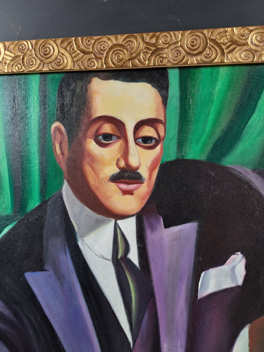 Tamara De Lempicka (after) - Portrait Of Prince Eristoff - Oil On Canvas-photo-2