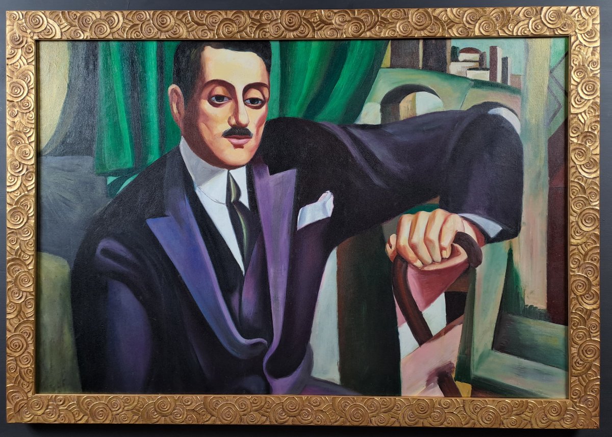 Tamara De Lempicka (after) - Portrait Of Prince Eristoff - Oil On Canvas-photo-3