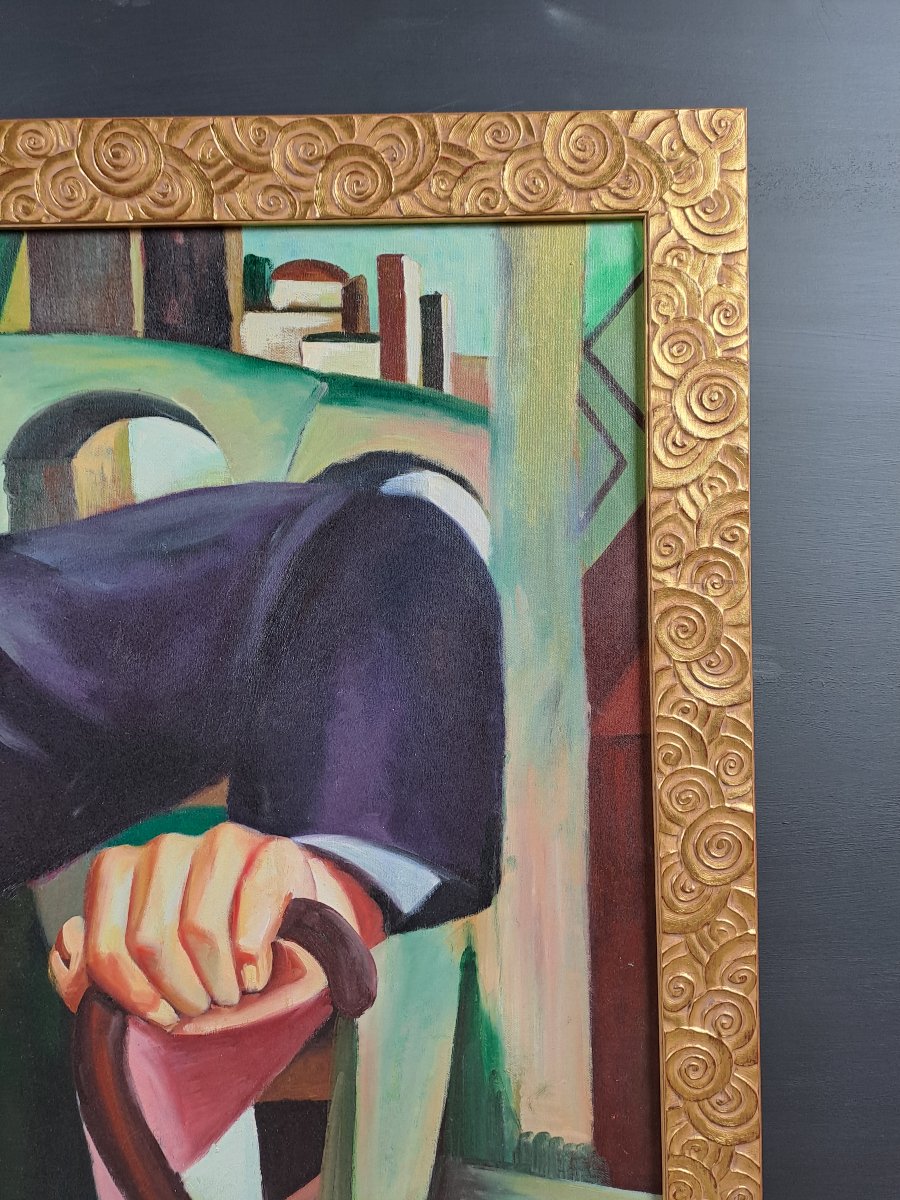 Tamara De Lempicka (after) - Portrait Of Prince Eristoff - Oil On Canvas-photo-4