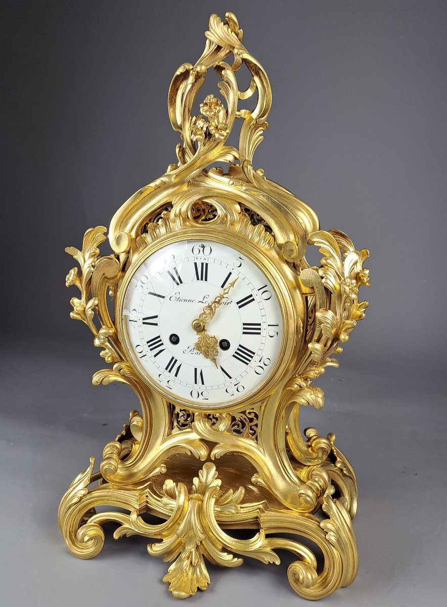Cartel de style Louis XV Rocaille en bronze doré signé Denière à Paris-photo-2