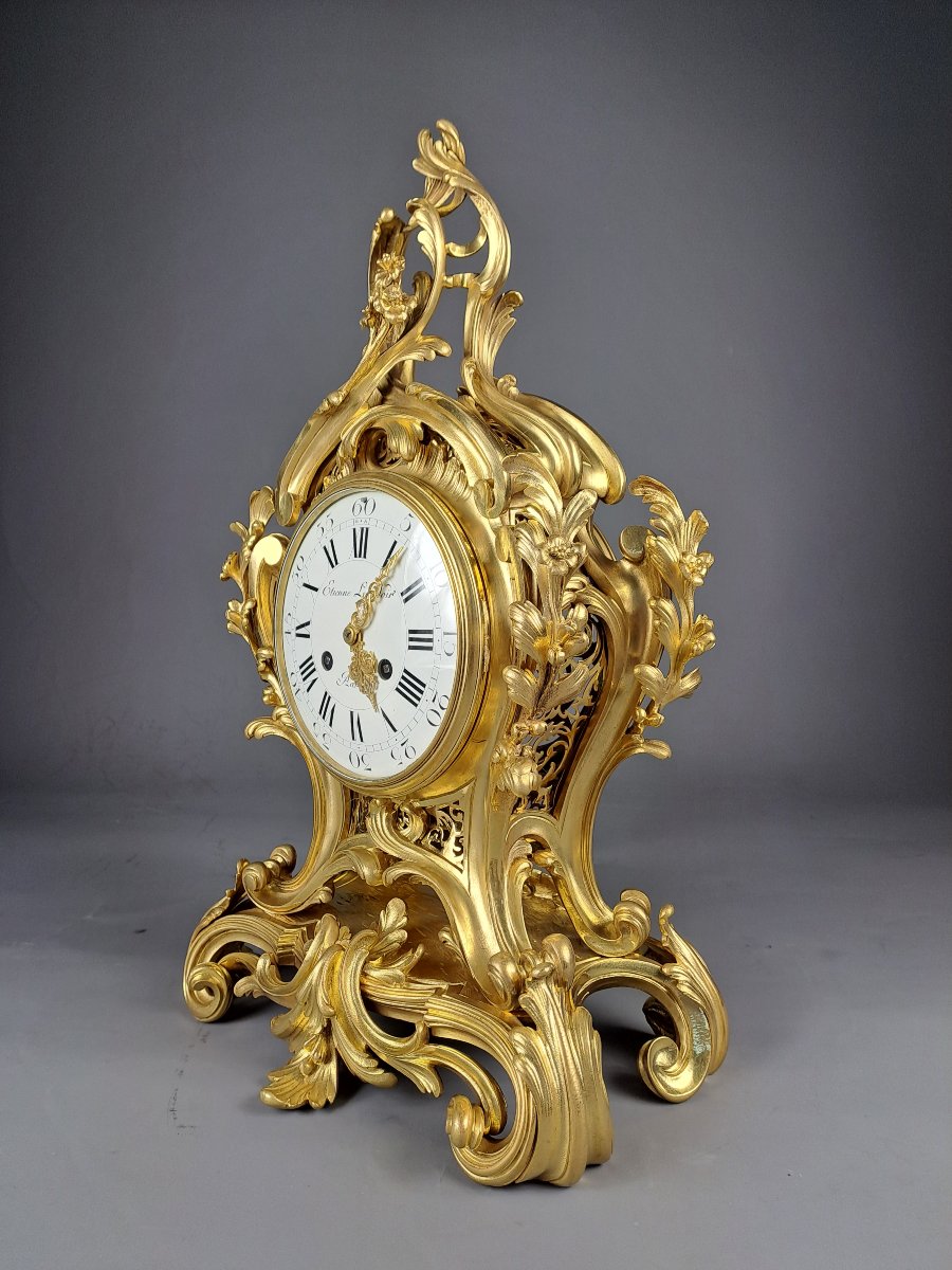 Cartel de style Louis XV Rocaille en bronze doré signé Denière à Paris-photo-3