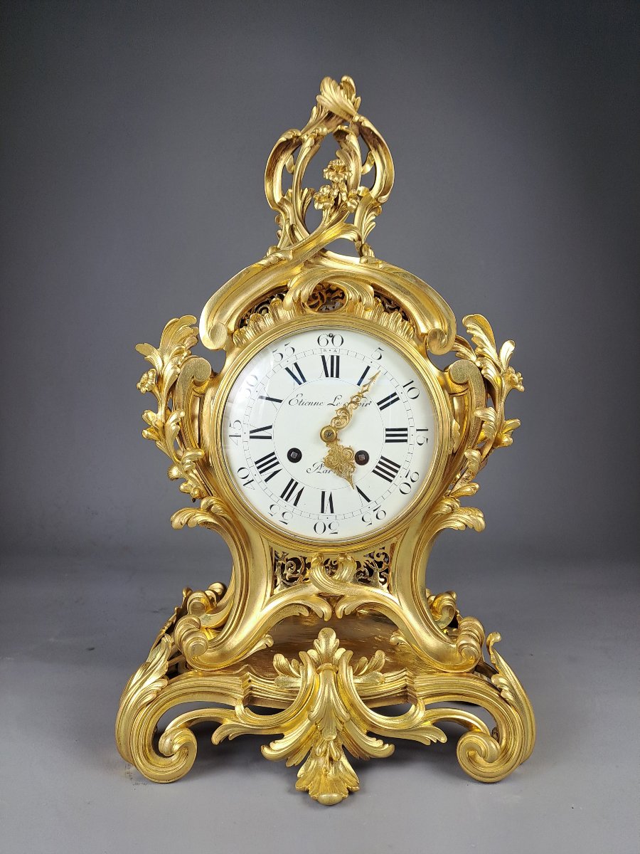 Cartel de style Louis XV Rocaille en bronze doré signé Denière à Paris-photo-4