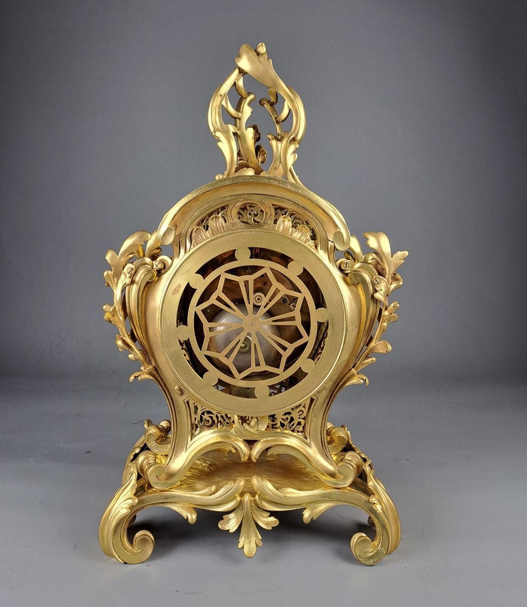 Cartel de style Louis XV Rocaille en bronze doré signé Denière à Paris-photo-2