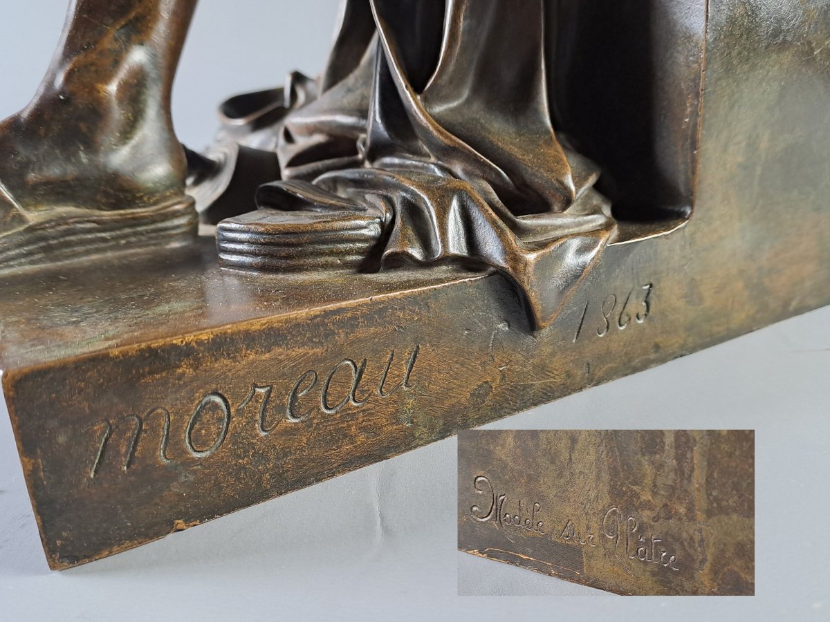 François Clément Moreau (1831–1865)  -  Aristophanes, Bronze With A Brown Patina-photo-4