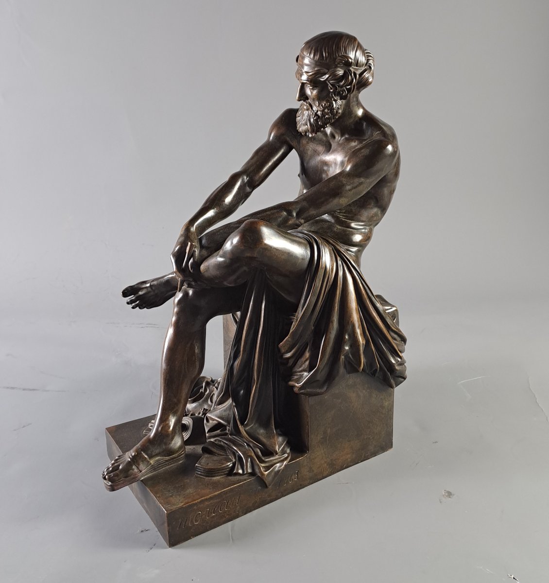 François Clément Moreau (1831–1865)  -  Aristophanes, Bronze With A Brown Patina-photo-2