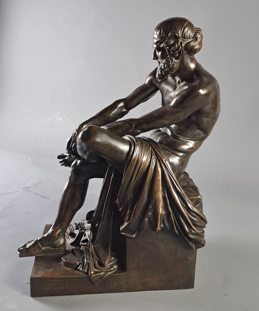 François Clément Moreau (1831–1865)  -  Aristophanes, Bronze With A Brown Patina-photo-6