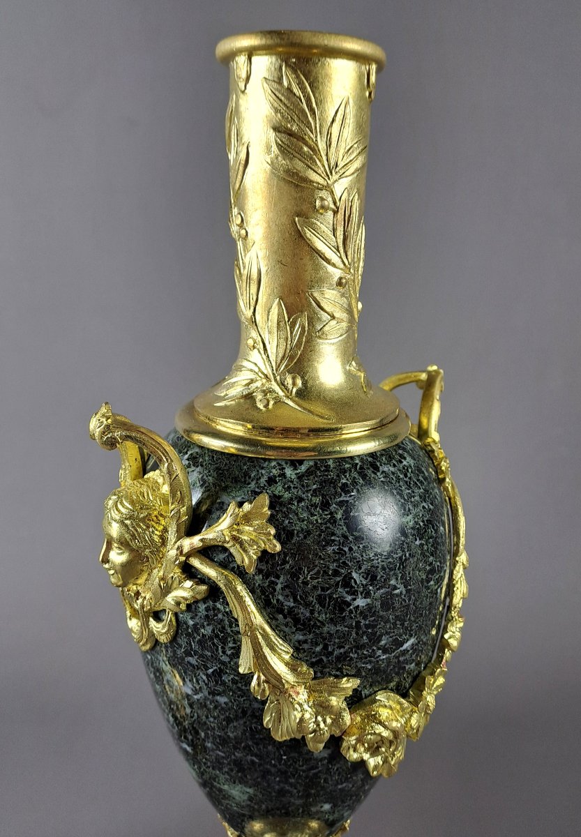 Pair Of Louis XVI-style Cassolettes In Gilded Bronze And Sea-green Marble-photo-2