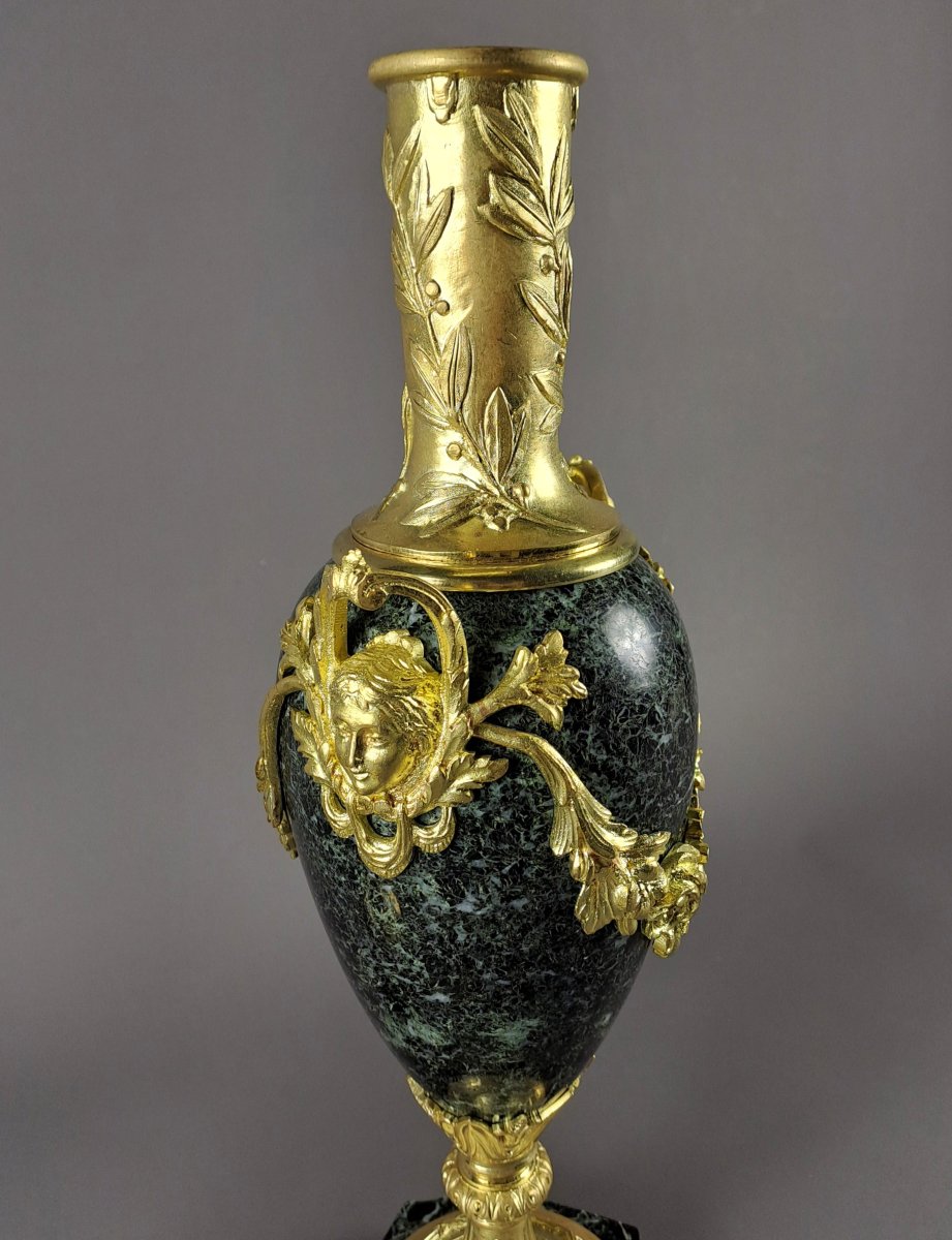 Pair Of Louis XVI-style Cassolettes In Gilded Bronze And Sea-green Marble-photo-3