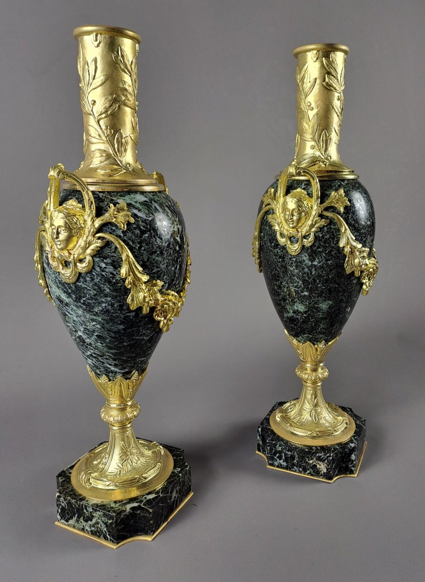 Pair Of Louis XVI-style Cassolettes In Gilded Bronze And Sea-green Marble-photo-4
