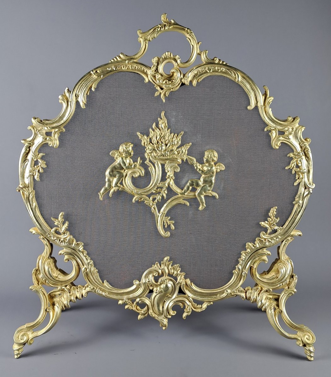 Pare-feu de style Louis XV Rocaille en bronze doré estampillé Charles Casier à Paris