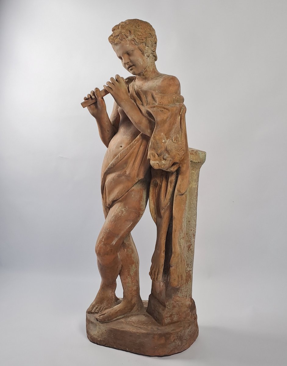 Le Faune flûteur – Grande épreuve en terre cuite du XVIIIème siècle-photo-2
