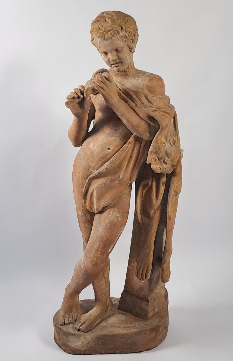 Le Faune flûteur – Grande épreuve en terre cuite du XVIIIème siècle-photo-4