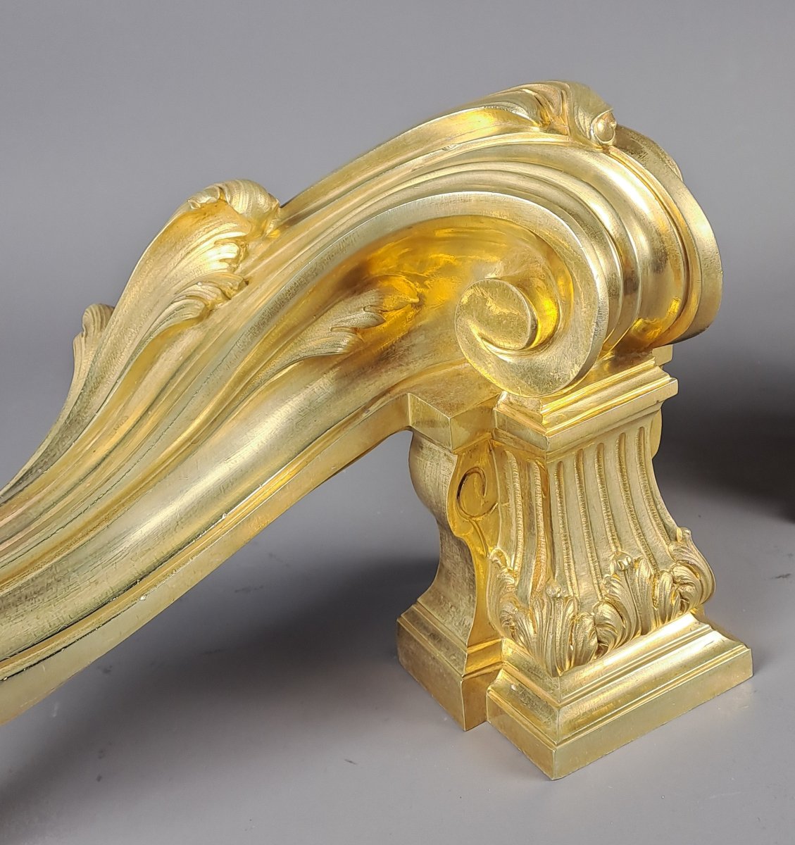 Paire de grands chenets de style transition en bronze doré-photo-4