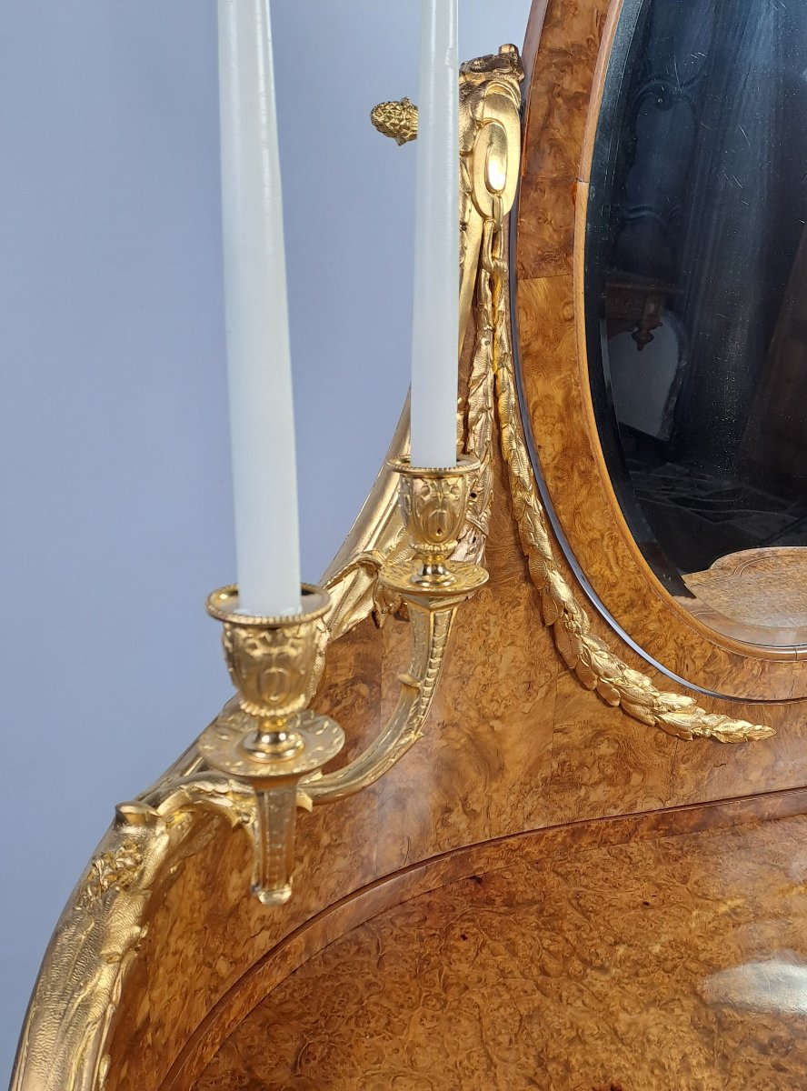 Louis XVI-style Dressing Table In Burl Marquetry And Gilded Bronze-photo-4