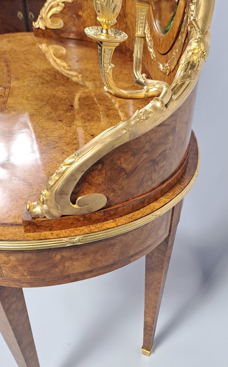 Louis XVI-style Dressing Table In Burl Marquetry And Gilded Bronze-photo-4