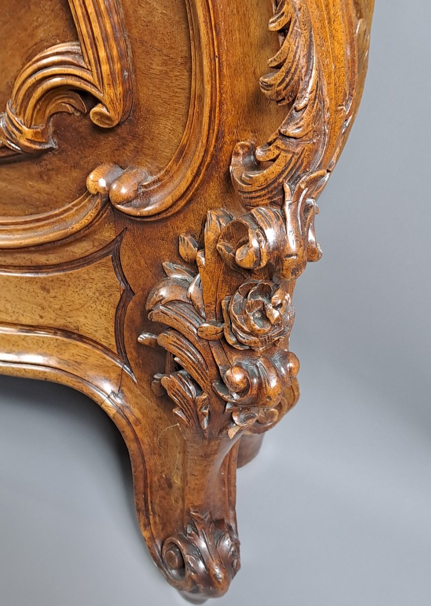 Bedroom Furniture - Louis XV Rocaille-style Bed And Nightstand In Solid Walnut-photo-5