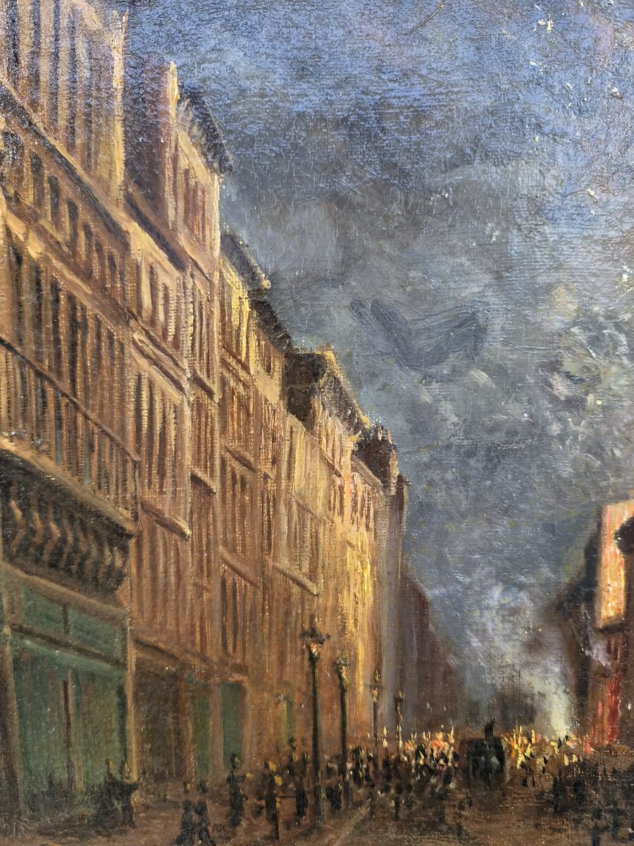Attroupement nocturne autour d'un Incendie à Paris — École Française, datée 1877-photo-4
