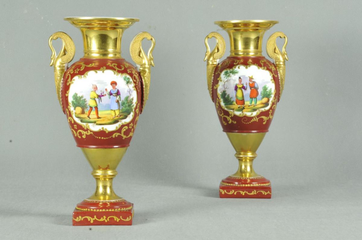 Paire De Vase Restauration En Porcelaine De Paris Aux Décors Chinois-photo-2