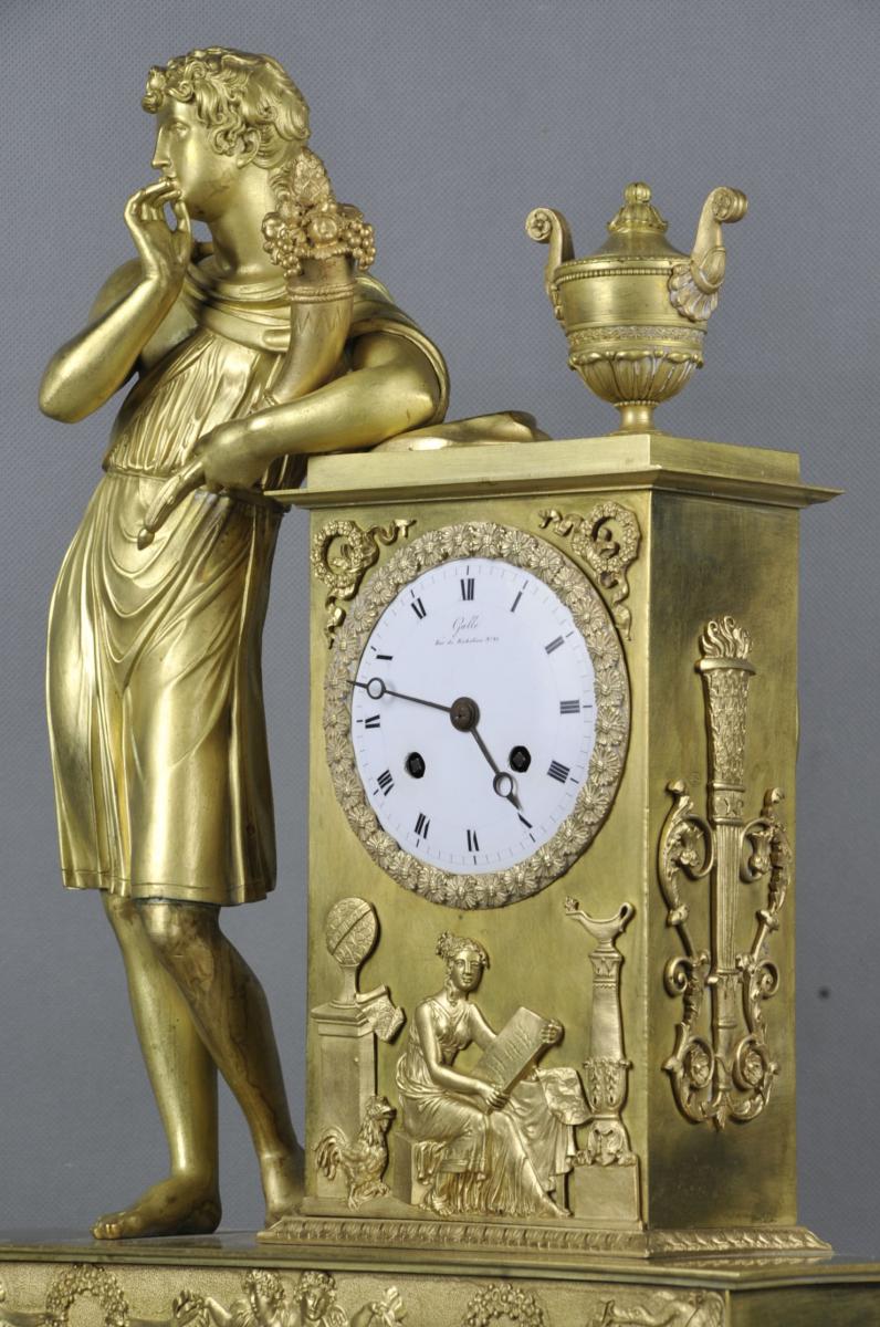 Clock Empire In Gilded Bronze By Claude Gallé-photo-3