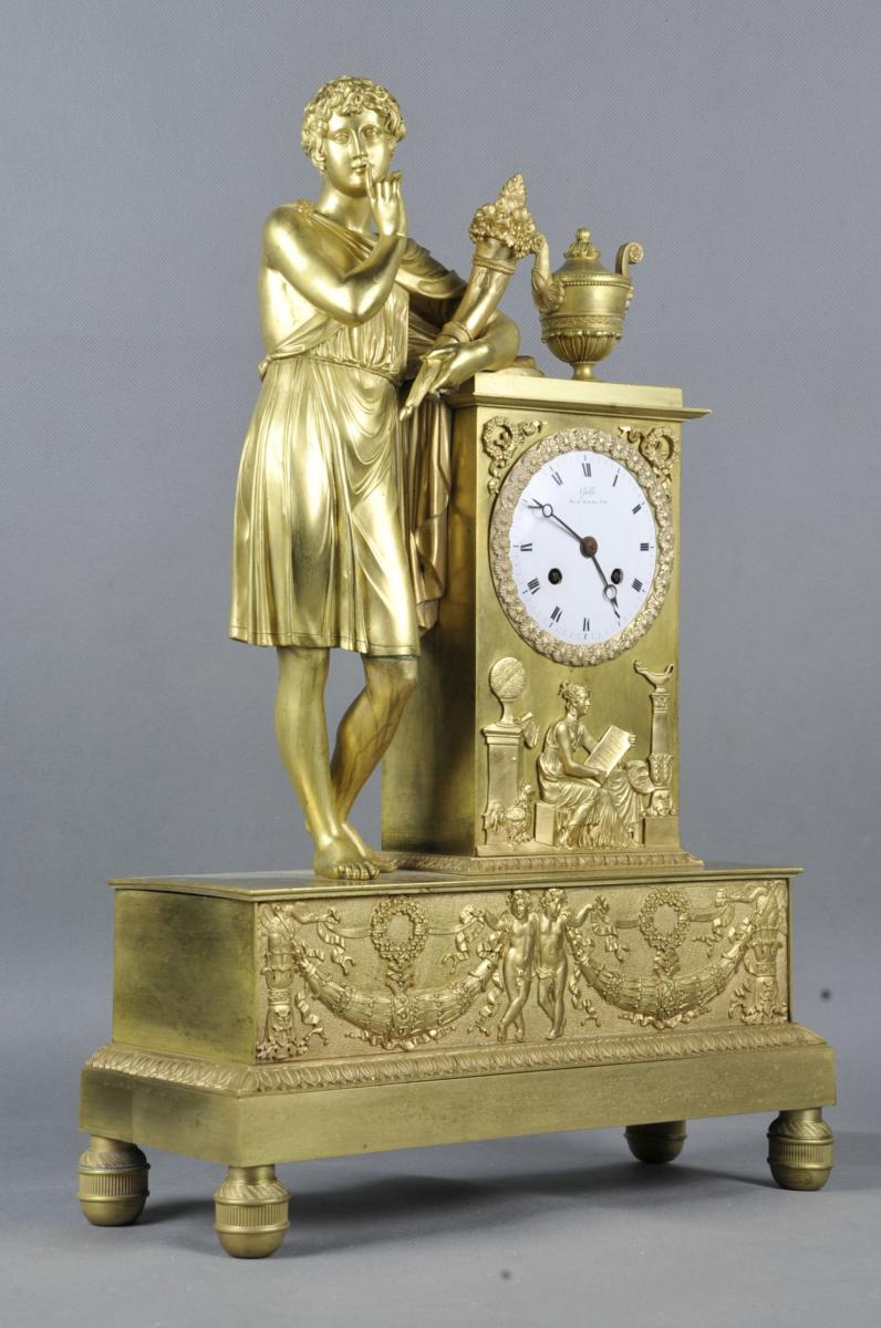 Clock Empire In Gilded Bronze By Claude Gallé-photo-4