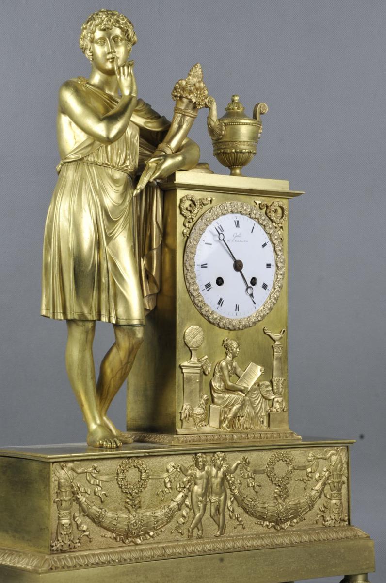 Clock Empire In Gilded Bronze By Claude Gallé-photo-2