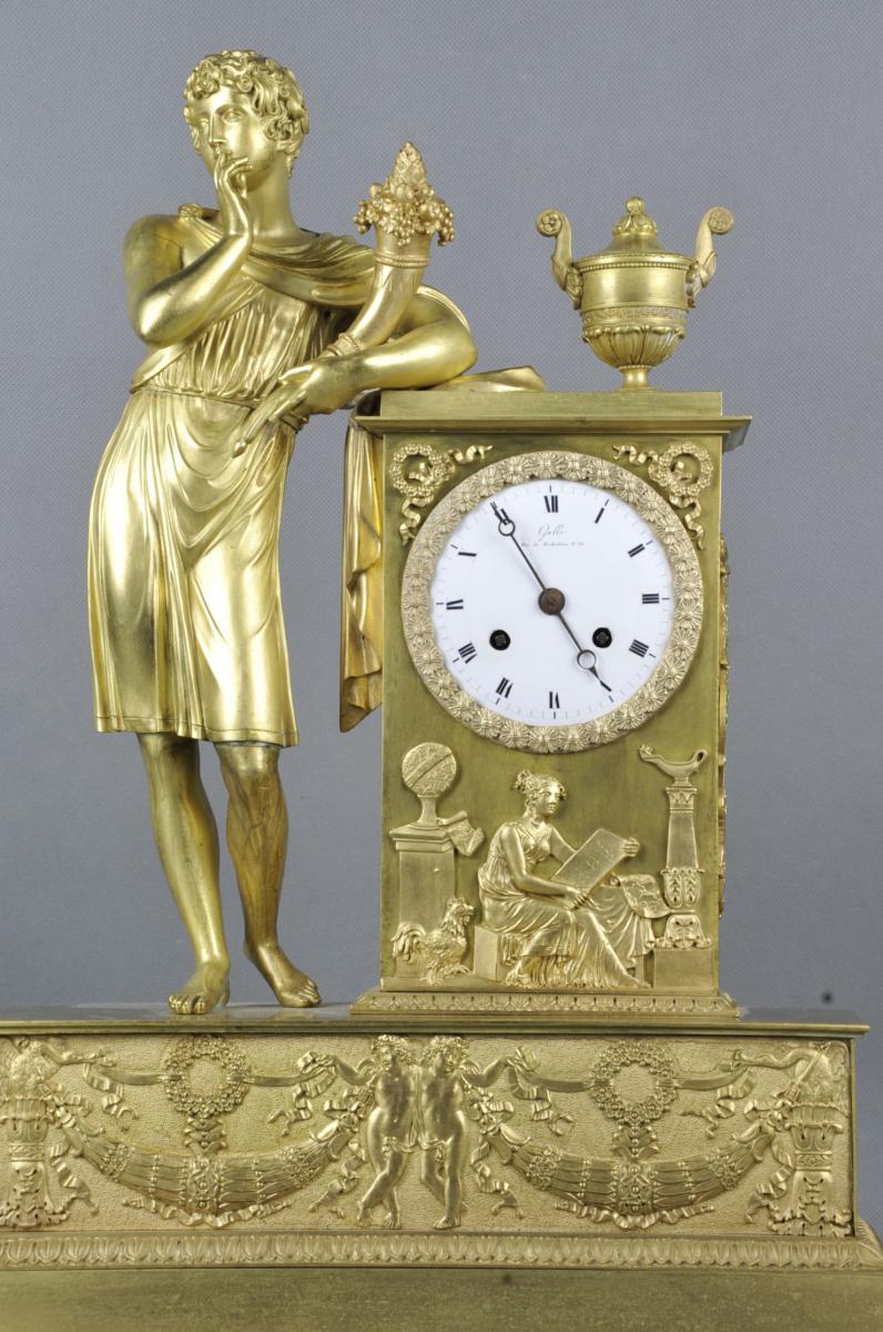 Clock Empire In Gilded Bronze By Claude Gallé-photo-3