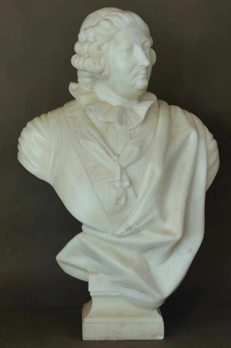 Grand Bust Of Louis XV In White Carrara Marble-photo-2