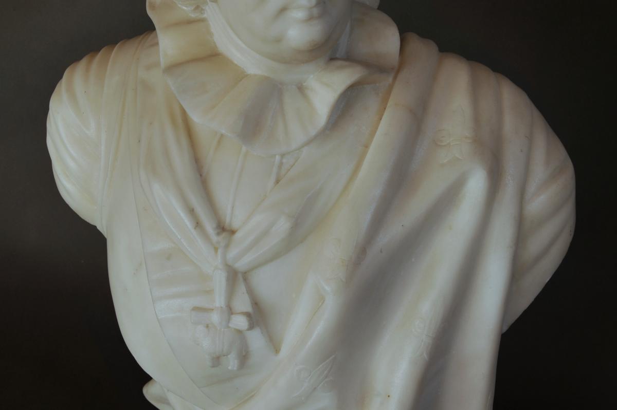 Grand Bust Of Louis XV In White Carrara Marble-photo-3