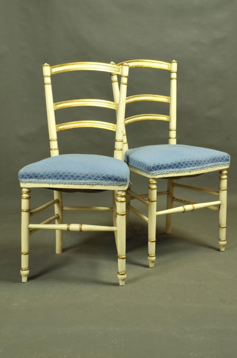 Pair Of Directoire Style Chairs In Gilded And Lacquered Wood-photo-2