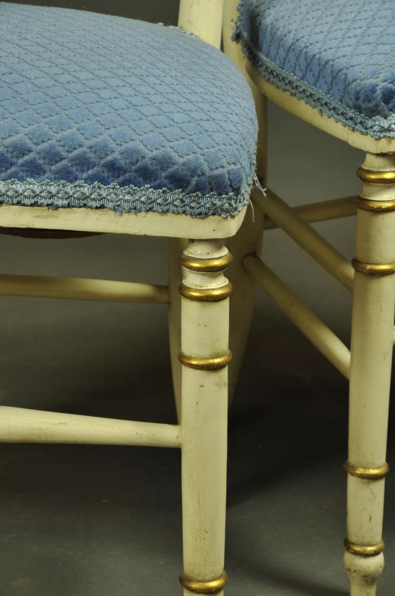 Pair Of Directoire Style Chairs In Gilded And Lacquered Wood-photo-3