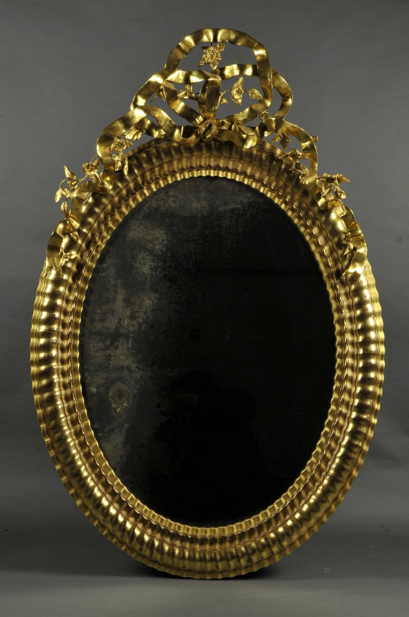 Grand Miroir Ovale d'époque Napoléon III en bois doré-photo-2