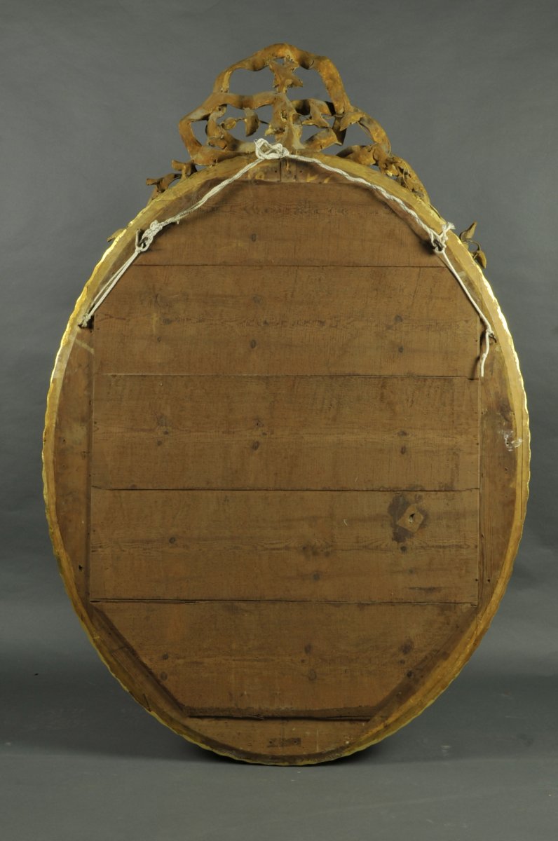 Grand Miroir Ovale d'époque Napoléon III en bois doré-photo-4