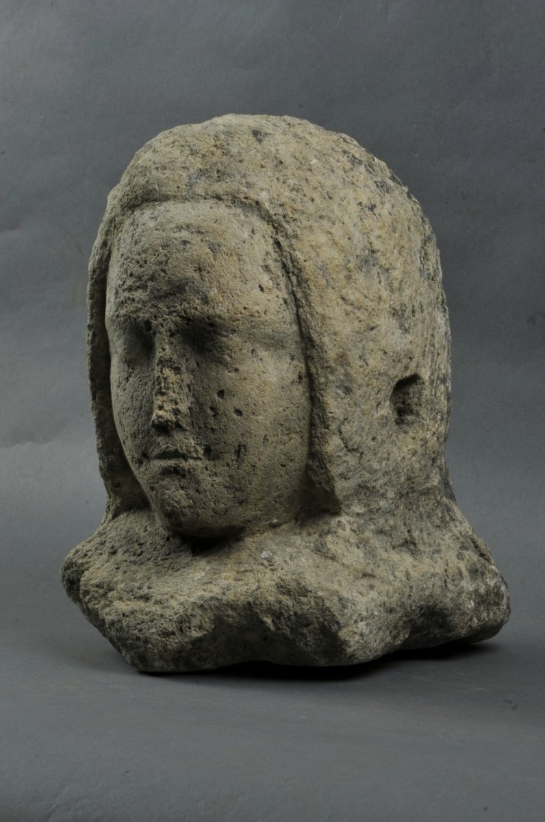 Sculpture En Pierre de Dordogne Du XVème Siècle - Buste féminin-photo-4