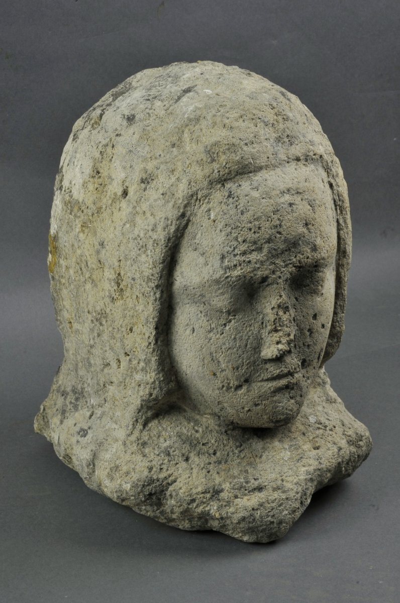 Sculpture En Pierre de Dordogne Du XVème Siècle - Buste féminin-photo-1