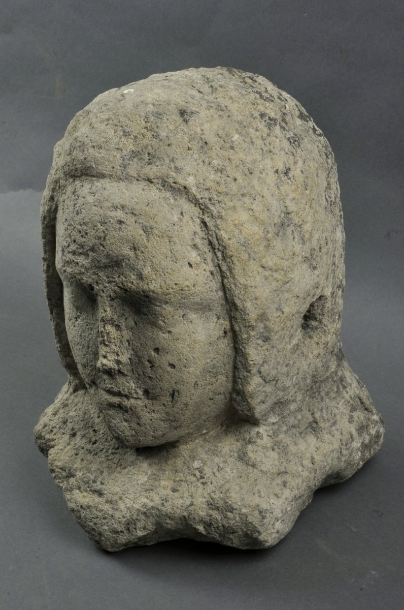 Sculpture En Pierre de Dordogne Du XVème Siècle - Buste féminin-photo-2
