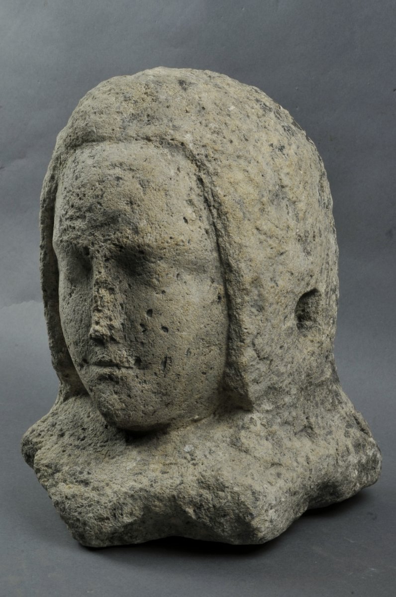 Sculpture En Pierre de Dordogne Du XVème Siècle - Buste féminin-photo-3