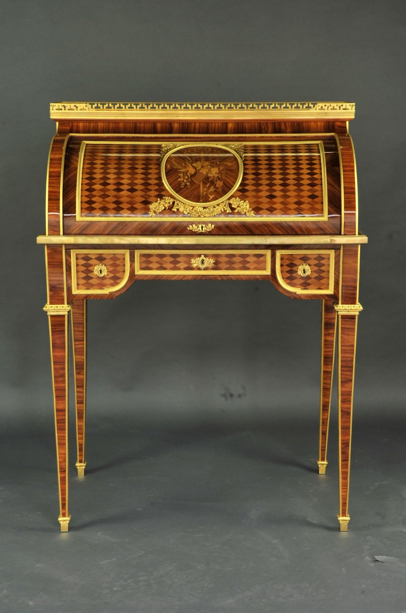 Ormolu Louis XVI Cylinder Secretary In The Taste Of Reisener.-photo-2