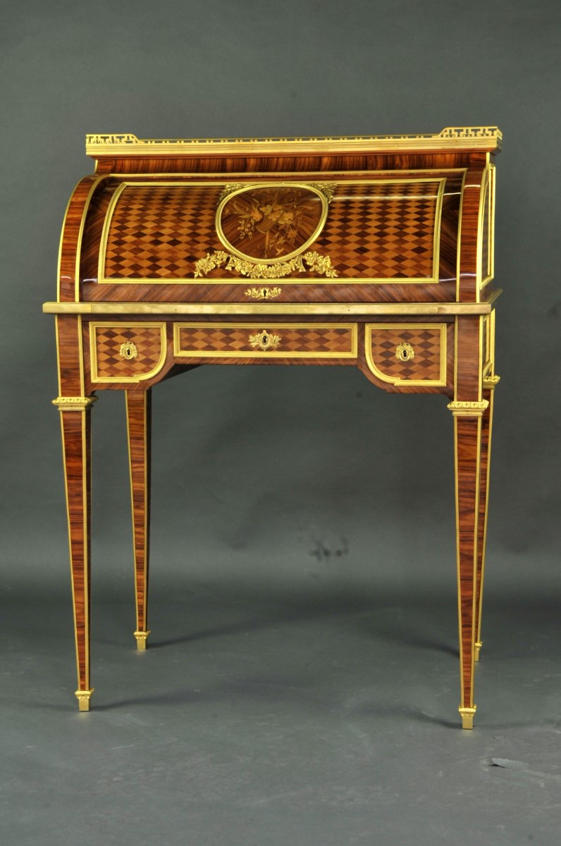 Ormolu Louis XVI Cylinder Secretary In The Taste Of Reisener.-photo-3