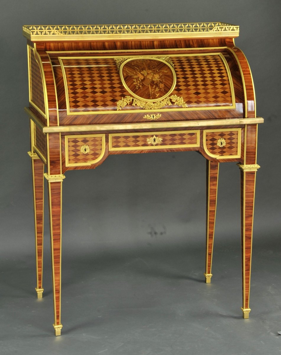 Ormolu Louis XVI Cylinder Secretary In The Taste Of Reisener.