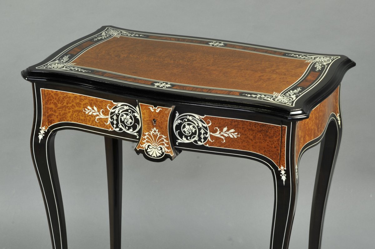 Salon Table In Ebony And Ivory Marquetry Stamped Sormani In Paris-photo-4