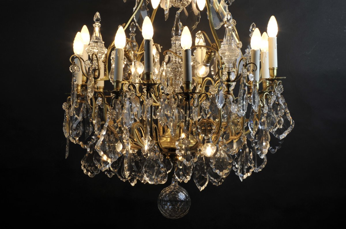 Large Cage Chandelier In Baccarat Crystal And Gilt Bronze - 22 Lights-photo-2