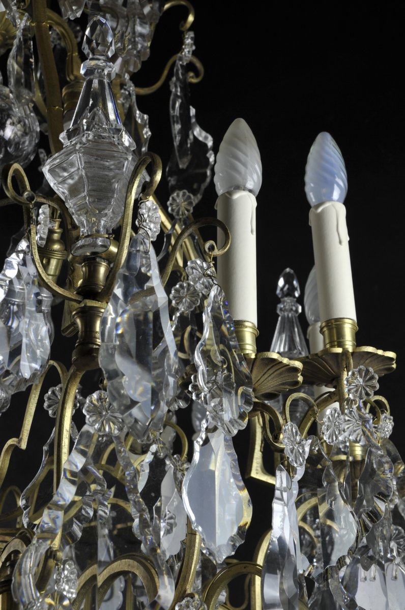 Large Cage Chandelier In Baccarat Crystal And Gilt Bronze - 22 Lights-photo-5